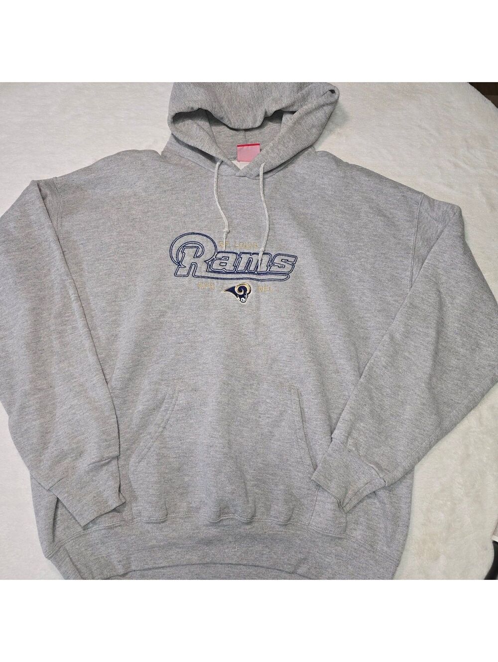 Vintage 90s St Louis Rams Embroidered Pullover Hoodie Grey NFL Streetwear Large